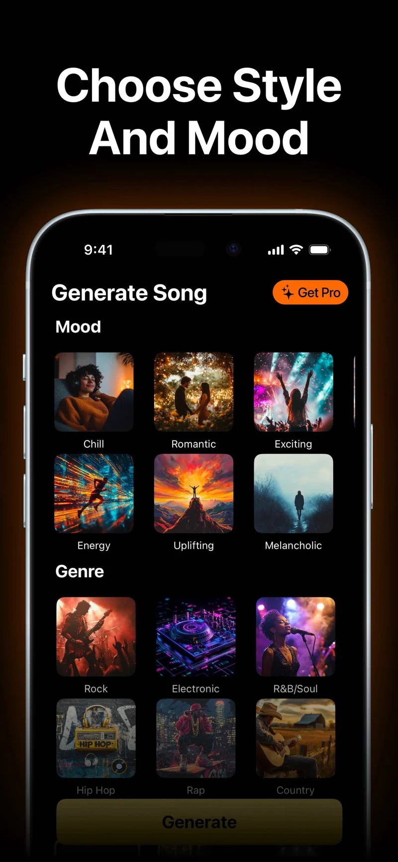 PLAI showing music styles and moods