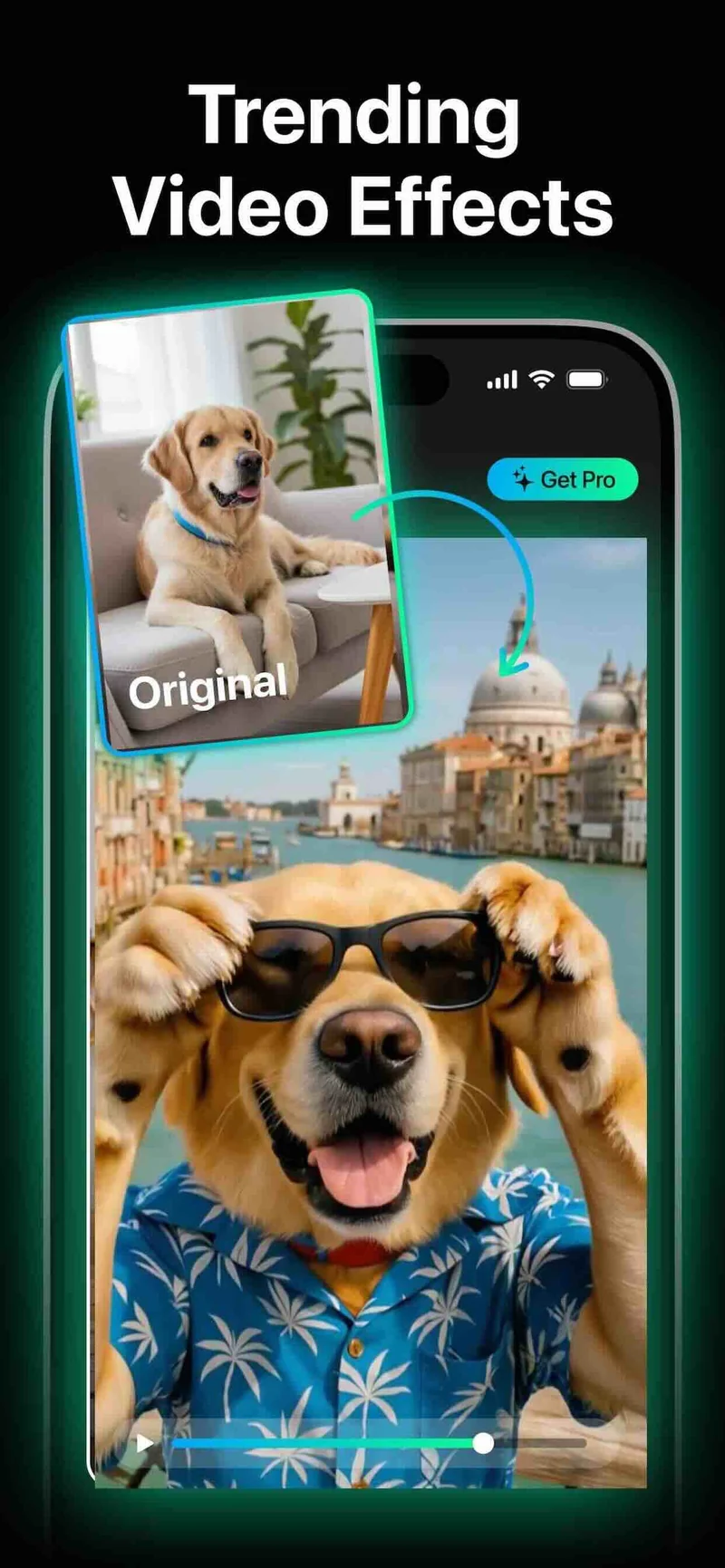 AI Video Generator showing photo animation effects